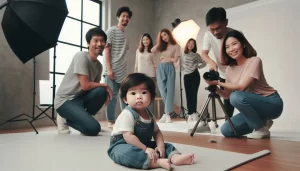 A baby model in studio for a photoshoot