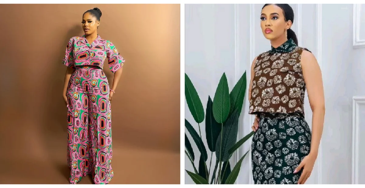 Modern two-piece Ankara co-ords showcasing contemporary fashion.