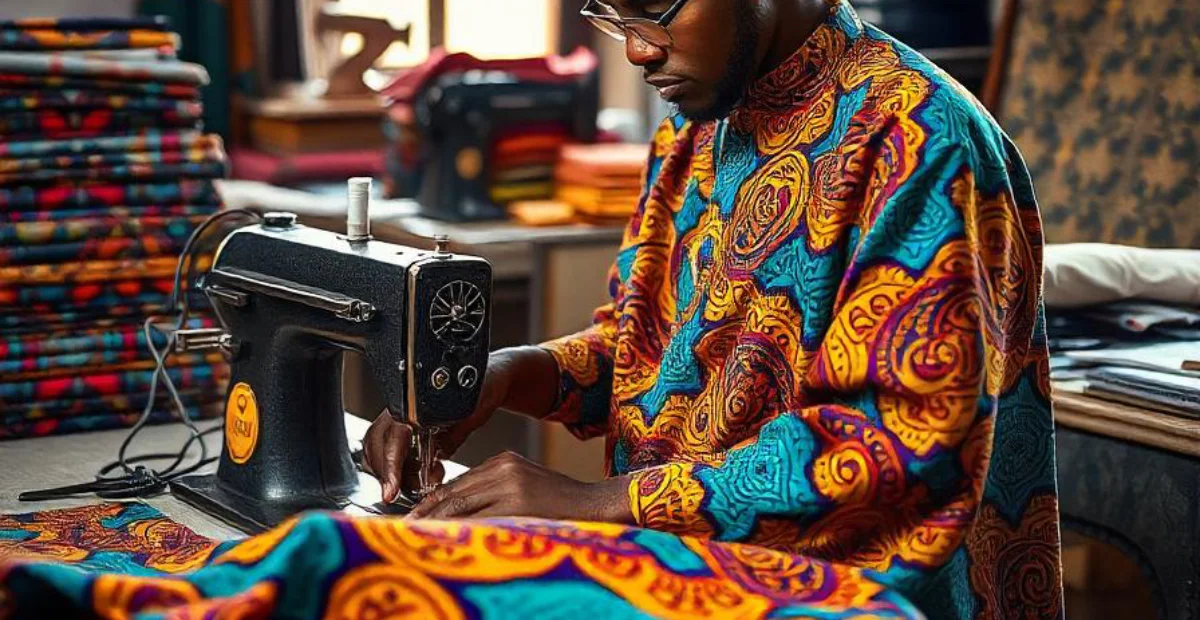 Tailor customizing an Ankara outfit to ensure a perfect fit.