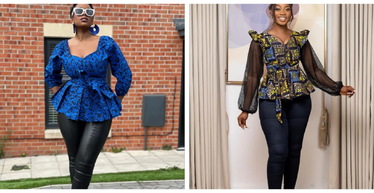 Flattering peplum Ankara blouse styled elegantly with fitted trousers.