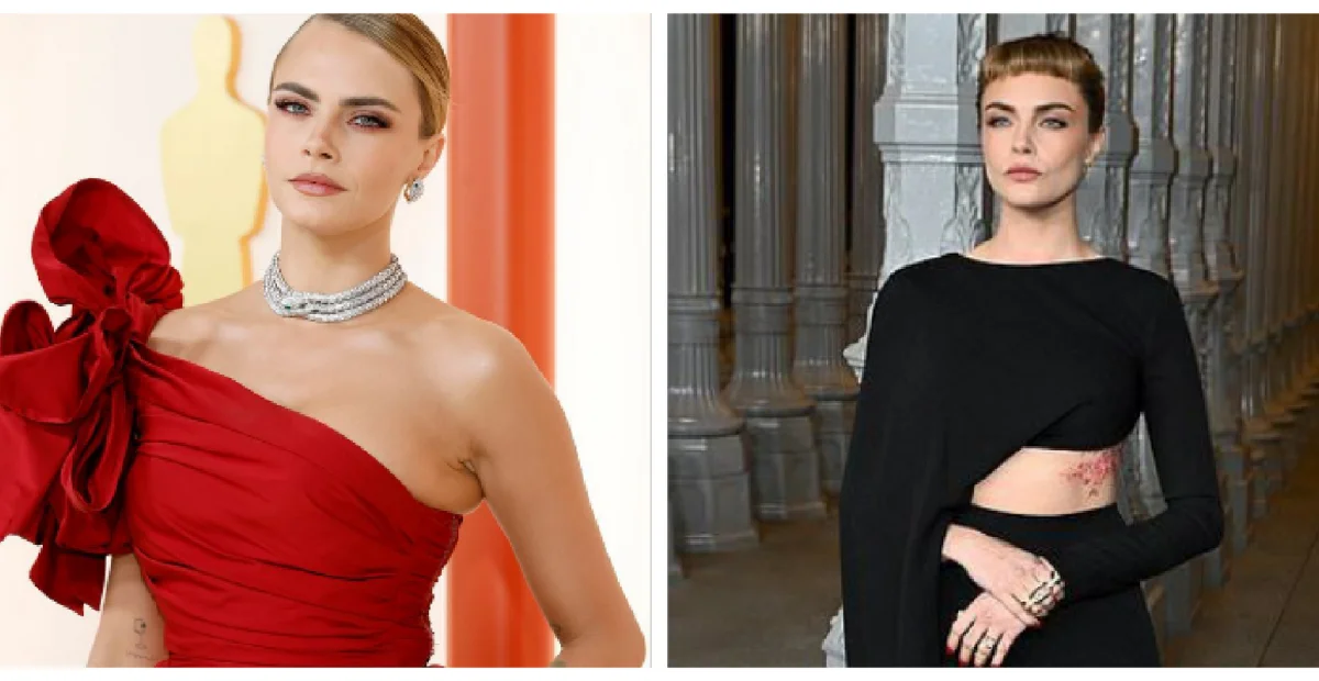 Cara Delevingne dressed in red and black stylish dresses. 