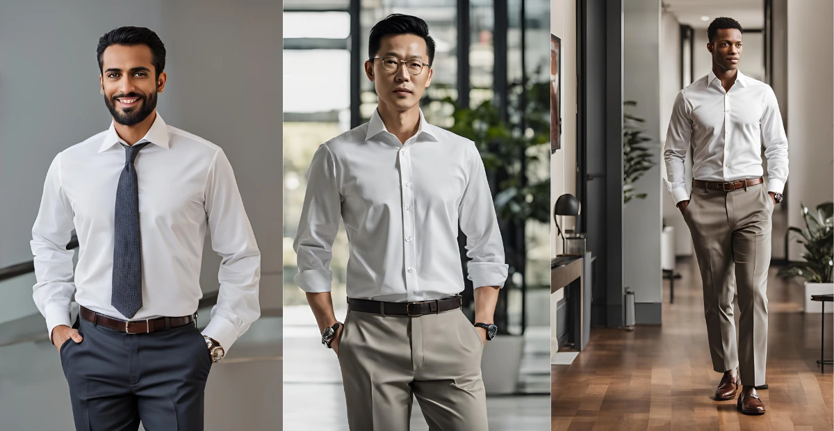 men putting on business wear