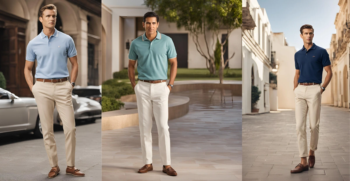 men putting on polo shirts